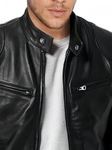 Veste en similicuir vintage décontractée, col montant en PU, fermeture éclair sur le devant, coupe classique, poches de moto, pour homme - Product Image 4