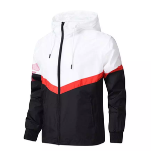 Veste coupe-vent à capuche pour homme, fermeture éclair sportive, vêtements d'hiver, noir, blanc, rouge, polyester, imperméable, respirant - Product Image 2