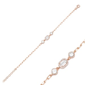 <b>Charm</b> Bracelet Square Geometric Design Zircon Baguette Stone Turkish Handmade Wholesale 925 Sterling Silver Jewelry - Product Image 6