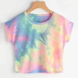 Cheap Price 2023 Long Sleeve Blouse Letter Tie Dye Print Mesh Crop Top T Shirt See Through Casual Blouse