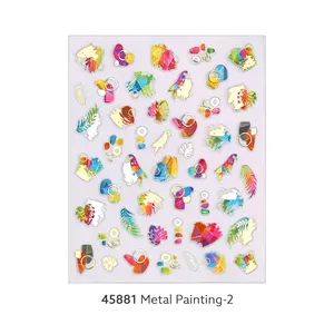 Metal Painting #45881 leaf bird Gold silver foil natural nail stickers rainbow 3d emboss unique design Multi Size Korea oem odm