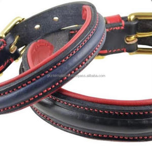 Collar de perro de cuero grueso con brida de alta resistencia, Collar de perro de cuero elevado de medio diseño personalizado con hebilla de latón y anillo en D - Product Image 1