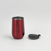 Vente en gros de mugs à vin champagne en acier inoxydable 304 SUS, 16 couleurs, forme d'œuf, verres à vin colorés avec couvercle