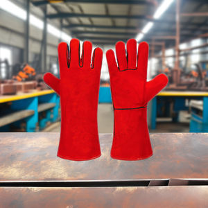 Guantes de soldadura de 16 "de longitud con pulgar trasero certificado EN-388 de calidad superior de piel de vaca roja, de grado A, con alerón trasero, de calidad superior - Product Image 1