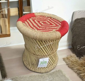 Tabouret Mudda en bambou pur fait à la main Style design industriel avec Console d'incrustation d'os de table d'appoint rouge chamois pour la maison jardin salon - Product Image 6