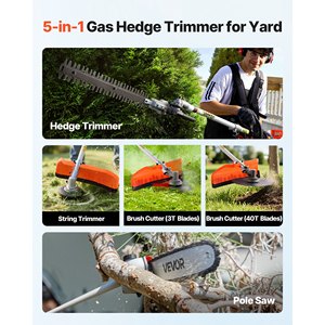 VEVOR Cortasetos Inalámbrico a Gasolina de 63cc, 5 en 1, Desbrozadora de 2 Tiempos con Kit de Protección, Herramientas de Jardín - Product Image 2