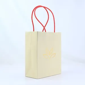 New Products Famous Brand Fancy Pure Customized Logo Paper rope Hot gold stamping printed Shopping Sugarcane Paper Bag