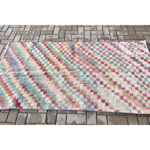 Alfombra Vintage, Alfombra Turca de 3.3x6.6 pies, Alfombra de Lana Azul Roja Ombré - Product Image 3