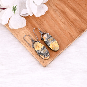 ต่างหูทองเหลืองสีดำ ruthenium แฮนด์เมด Bumble Bee Jasper ยาวรูปไข่อัญมณีห้อยต่างหูวันเกิดเครื่องประดับผู้หญิงทองเหลือง - Product Image 3