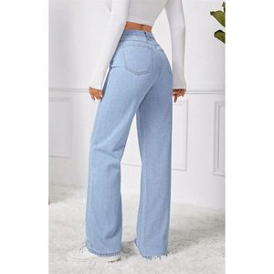 Jean en denim glacé tendance et décontracté à jambe large pour femme, taille haute de luxe, écologique, durable, extensible, style urbain, toutes tailles - Product Image 6