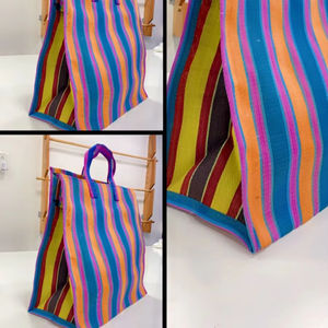 Bolsas de cosméticos de playa recicladas con telar manual personalizado ecológico estuches de compras a rayas de plástico tejido a la moda con cremallera reutilizable - Product Image 3