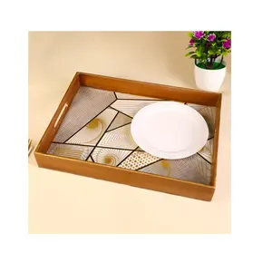 Unique Print Wooden Serving Tray Manufacturer and Exporter New Design Enamel Printed Mango Wood Tray square shape