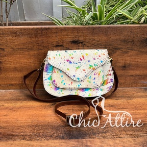 Bolso de cuero de piel metálica, estilo occidental Vintage, multiuso, hecho a mano, de cuero auténtico, bohemio, gitano, con estampado de nailon - Product Image 1