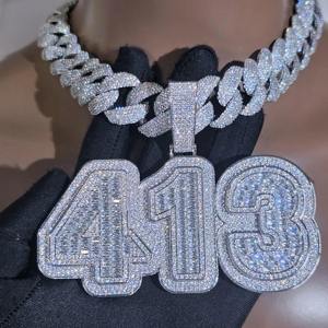 Hand Made Baguette VVS Moissanite Diamond Gold Plated 925 <b>Silver</b> Custom Letter Hip Hop <b>Pendant</b> For <b>Men</b> At Low Price - Product Image 1