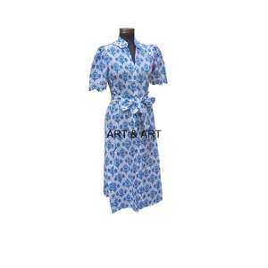 ชุดเดรสยาวคอวีแขนยาวผ้าฝ้ายพิมพ์ลายดอกไม้แนวพื้นเมืองอินเดียใส่สบายระบายอากาศได้ดีทันสมัยเป็นมิตรต่อสิ่งแวดล้อม - Product Image 5