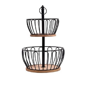Fresh Selling Tier Fruit Basket Stand Metal <b>Wire</b> Fruit Basket Wood Base Kitchen Countertop Fruit Holder Customized Size Shape - Product Image 1