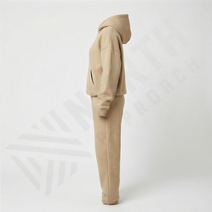 Ensemble de survêtement décontracté pour femme en deux pièces avec logo personnalisé, de haute qualité, uni, sweat-shirt et pantalon de jogging, 100% coton molletonné, tenue de sport - Product Image 3