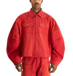 Chaqueta Vaquera Degradada de Estilo Vintage Personalizada para Hombre, Detalles Desgastados, Tendencia Urbana de Invierno, Efecto de Manchas Oscuras, Botón en la Costura del Pecho - Product Image 1