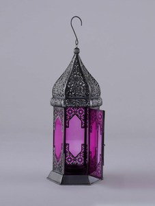 Décorations du Ramadan 2026, lanterne en métal antique marocaine noire avec bougeoir, lanternes suspendues en verre coloré - Product Image 5