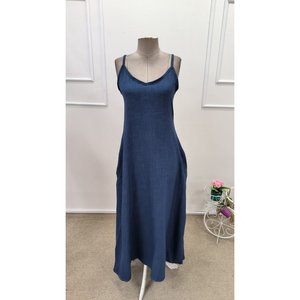 Robe longue à bretelles et col en V pour femme Jane's avec détails de poches 34337-Bleu - Product Image 6