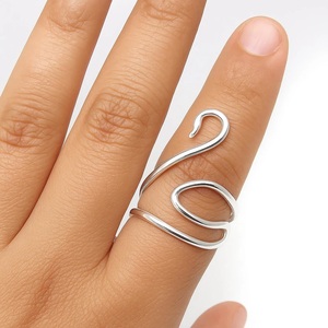 Anillo envolvente de serpiente de plata de ley 925, anillo de banda abierta de serpiente minimalista ajustable para mujer - Product Image 3