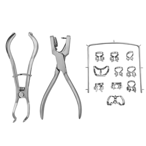 Kit de barrage dentaire professionnel avec pinces en acier inoxydable, cadre d'examen, poinçon et forceps pour l'isolation - Product Image 1