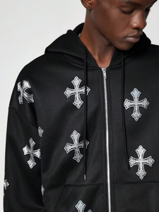 OEM Venta al por mayor de alta calidad de algodón Zip up Hoodie logotipo personalizado y diseño Unisex Bling Rhinestone Hoodie para uso en otoño - Product Image 5