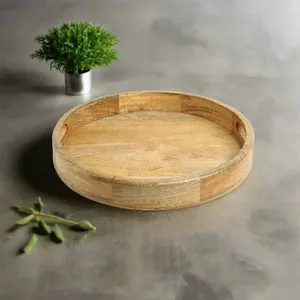 Handcrafted Wooden Round Serving <b>Tray</b> for <b>Tea</b>, Snacks, Breakfast | Eco-Friendly Handmade Wooden <b>Tray</b> | OEM Wholesale Bulk Export - Product Image 5