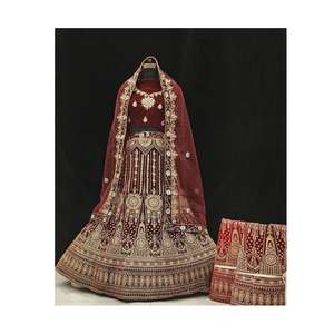 Terciopelo hecho a mano Lehenga Choli accesorios de moda de alta demanda trabajo de bordado de la mejor calidad para ropa india y paquistaní - Product Image 4