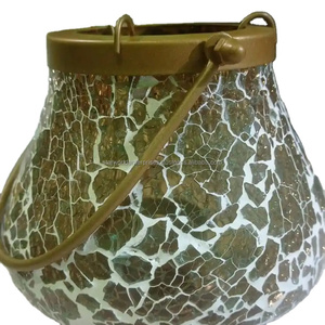 Soporte de vela redondo de aspecto hecho a mano mosaico de vidrio redondo Metal Candle Stand Set para la decoración del hogar y el jardín de la India - Product Image 2