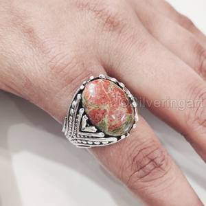 Anillo de Plata de Ley 925 con Gema de Jaspe Unakita Natural para Hombre, Anillo de Piedra de Nacimiento, Todas las Tallas, Joyería Fina Árabe, Venta al por Mayor - Product Image 3