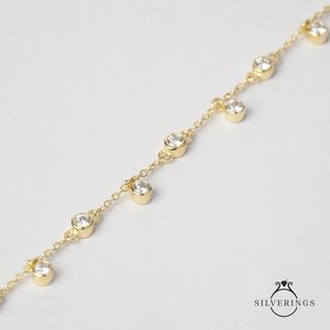 Silverings Pulsera de tenis de plata de ley 925 con circonita Mi Amor, chapado en oro de 14K y rodio, y piedra de diamante como material principal, joyería - Product Image 1