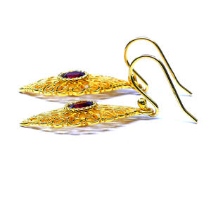 Elegant 925 Sterling Silver Hoop <b>Earrings</b> Handmade Women's Wedding & Party Wear with Gold Plating & <b>Garnet</b> Gemstone - Product Image 5