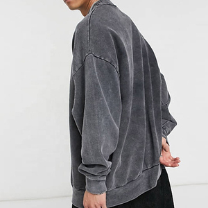 New Vintage Washed Solid Plus Size Men's Hoodies Sweatshirts Mock Neck Custom Pullover Crewneck Sweatshirt <b>Applique</b> Technique - Product Image 3