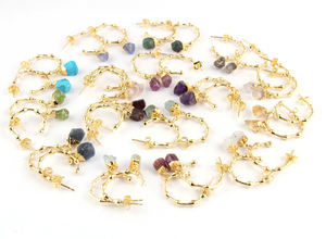 Wholesale Fashion Minimalist Birthstone Hoop Stud <b>Earrings</b> Uncut Raw Tourmaline Gold Gold Electroplated <b>Drop</b> <b>Earrings</b> for Women - Product Image 5