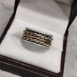 Anneau de méditation perlé Spinner Band 925 Sterling Silver Women's Thumb Ring Yoga Handmade Jewelry Party Anxiety Mens Spinner Ring - Product Image 5