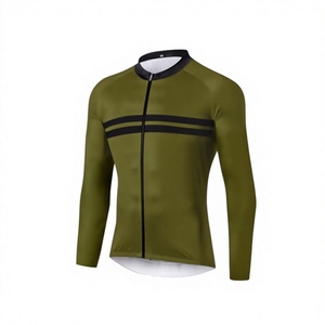 Maillot de cyclisme vert olive à manches longues avec rayures noires et ensemble de cuissardes noires pour hommes et femmes - Product Image 6