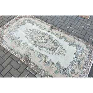 Vintage Rug, 3.7x6.8 ft Area Rug, <b>Brown</b> Green <b>Wool</b> Rug - Product Image 5