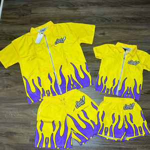 ชุดวอร์มลายเปลวไฟของผู้ชายชุดสั้นแบบปรับแต่งได้ชุดวอร์มไม่มีซิปสำหรับผู้ชาย - Product Image 1