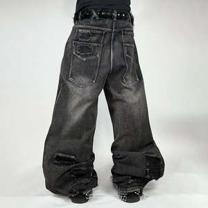 Jeans Anchos de Mezclilla con Remaches, Estilo Hip Hop, Vintage, Desgastados, Rotos, Holgados, para Hombre, Fabricantes Personalizados - Product Image 2