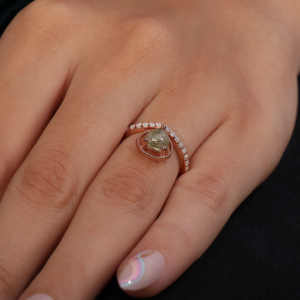 Anillo de espoleta de diamante de sal y pimienta cortada con Pera/anillo de media eternidad de diamante libre de conflicto de oro rosa de 14K con nuevo estilo de moda - Product Image 6