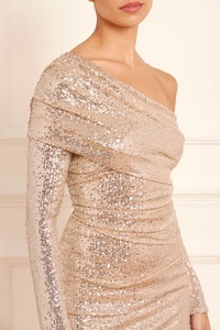 Minivestido elegante de manga larga con bordado floral para mujer, vestidos de cóctel de noche desnudos con silueta recta - Product Image 5