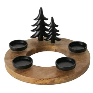 Porte-bougie en bois et aluminium de haute qualité, décoration de table de Noël en métal noir, finition en bois naturel, décoration festive pour la maison - Product Image 1