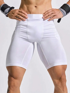 Pantalones cortos deportivos con bolsillo y cremallera con gráfico de letras para hombre, pantalones cortos deportivos de algodón y poliéster para correr, entrenamiento informal, estampado de verano personalizado - Product Image 4