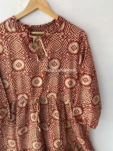 ชุดเดรสพิมพ์ลายด้วยมือชุดเดรสผ้าฝ้ายอินเดียและปากีสถาน - Product Image 4