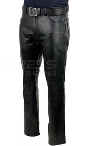 กางเกงหนังแท้ของผู้ชายกางเกง2025ลำลองมาใหม่กางเกงหนังลายทางทรงตรงโค้ง - Product Image 6