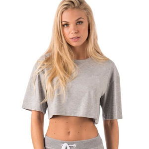 Top corto ligero de secado rápido para mujer, Material de algodón 100%, ropa de calle, manga corta, cuello redondo, estampado de logotipo personalizado - Product Image 1