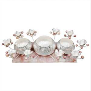 Pièce maîtresse trois bols avec bougeoir sur base en quartz rose pour table et vaisselle bols de service au chocolat couleur argent - Product Image 3