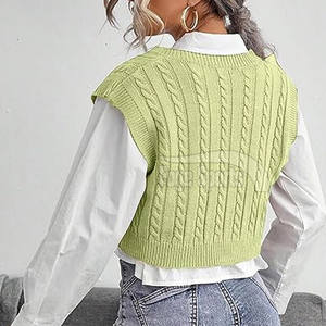 Custom OEM Winter V-Neck 100% Cotton Breathable Sleeveless Knit <b>Vest</b> Front Logo - Product Image 3