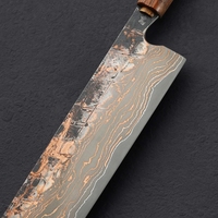 Couperet fait main en acier damassé lame San Mai manche en bois de rose outil de chef personnalisable pour les cadeaux de bricolage Collection tendance OEM